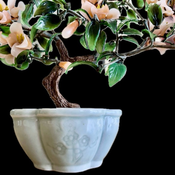 XL Vintage Glass Jade Bonsai Cherry Blossom Tree - 12x12”, MCM Home Decor - Picture 12 of 16